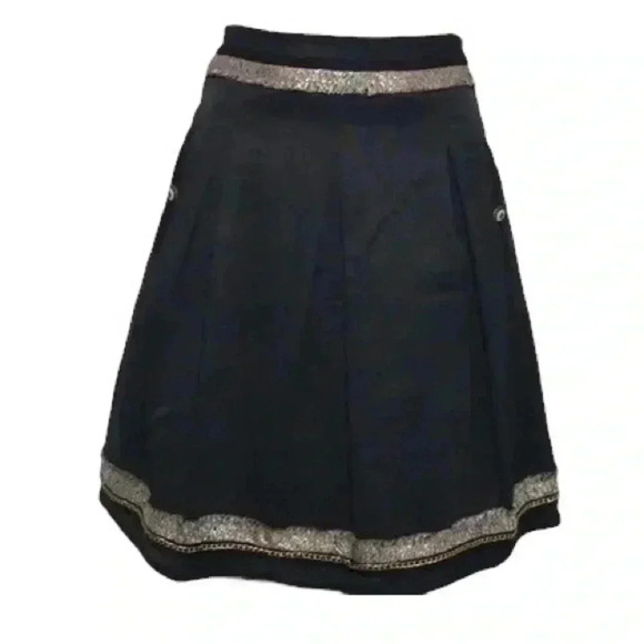 BCBGMAXAZRIA Pleated A-Line Gold Chain Hem Metallic Skirt - Picture 1 of 10